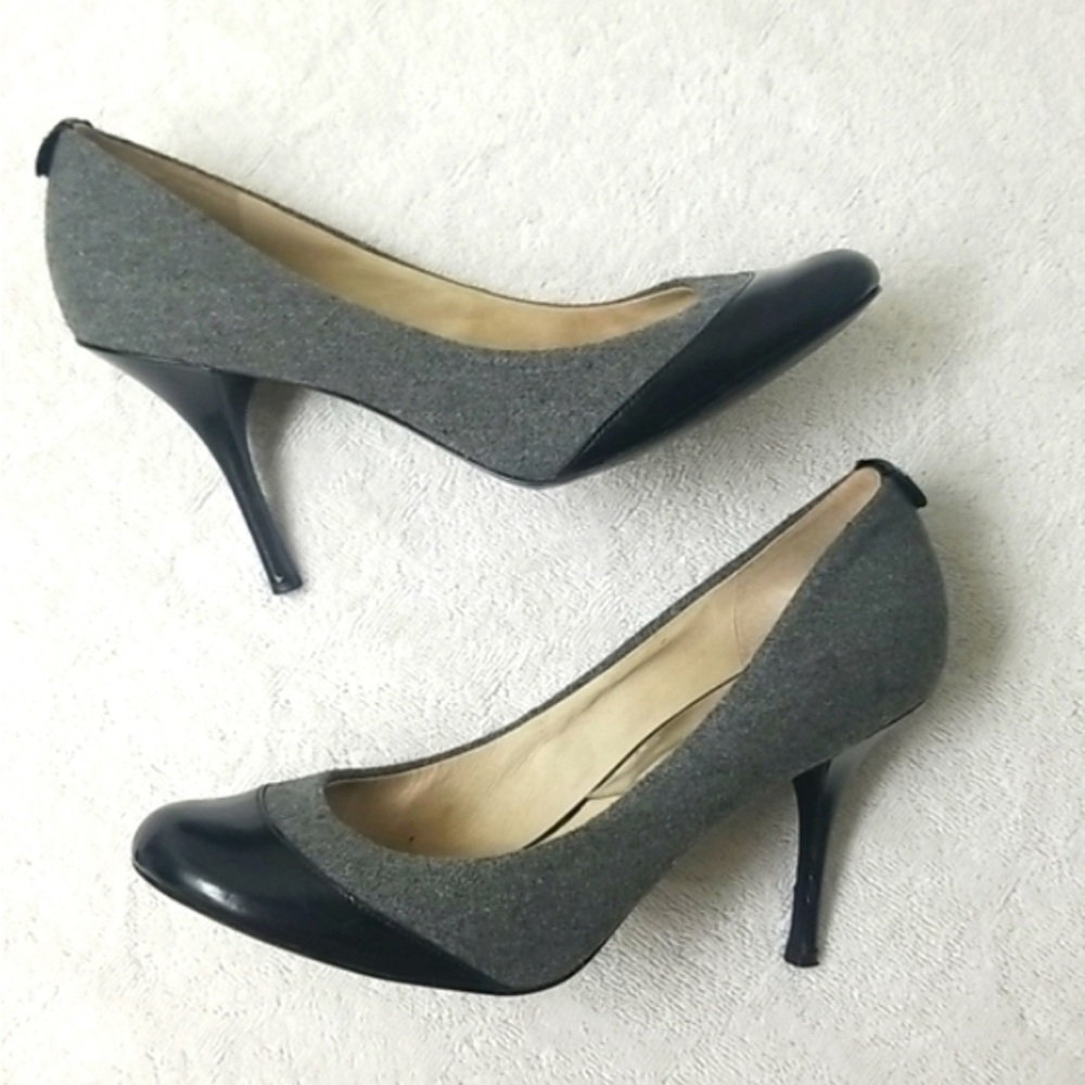 Michael Kors Gray Flannel and Black Presley Pumps